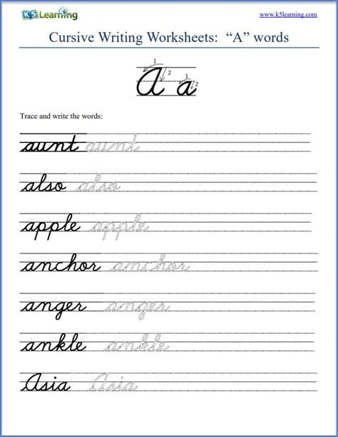 k5 learning cursive worksheets.